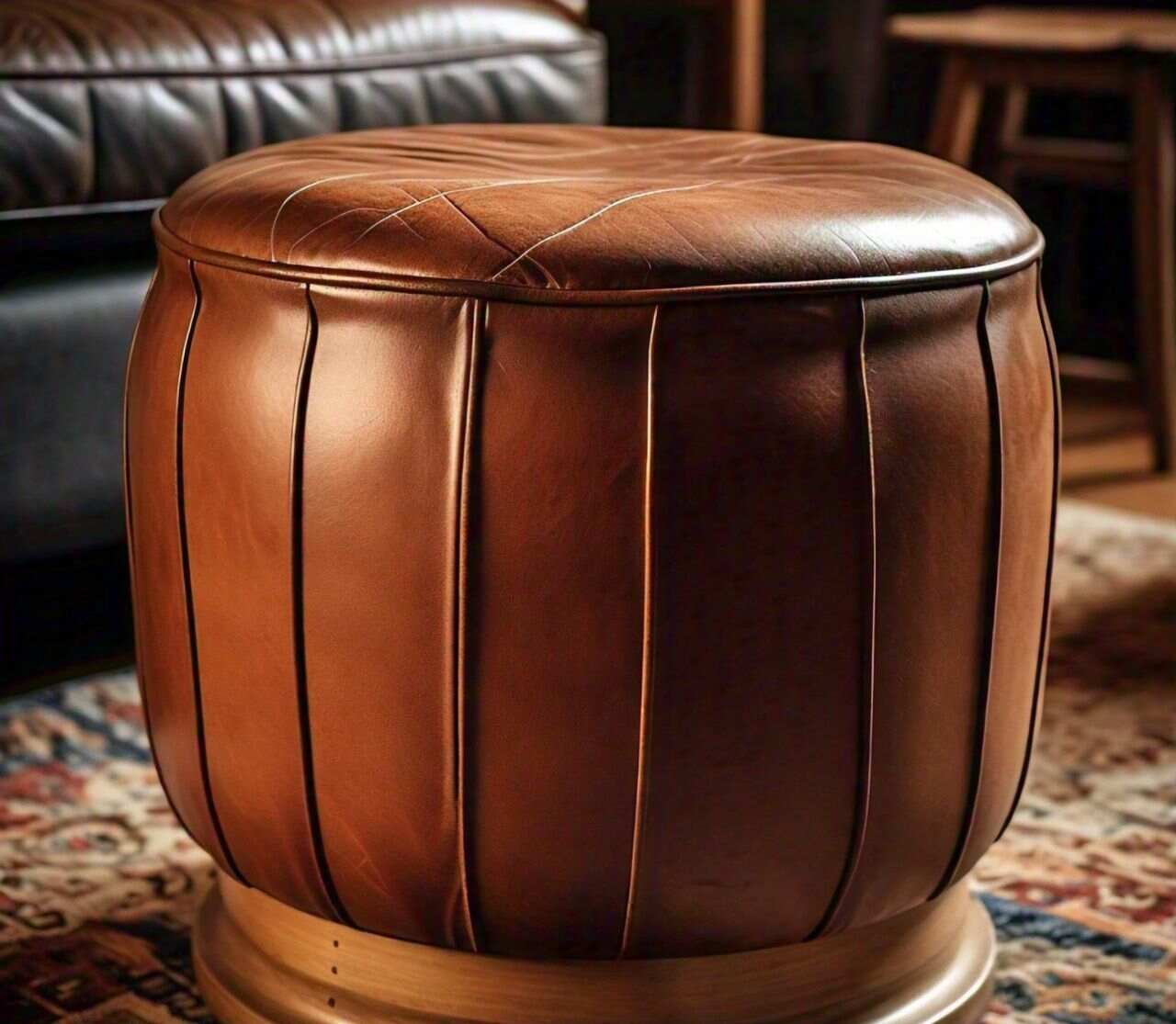 Brown Leather Footstool